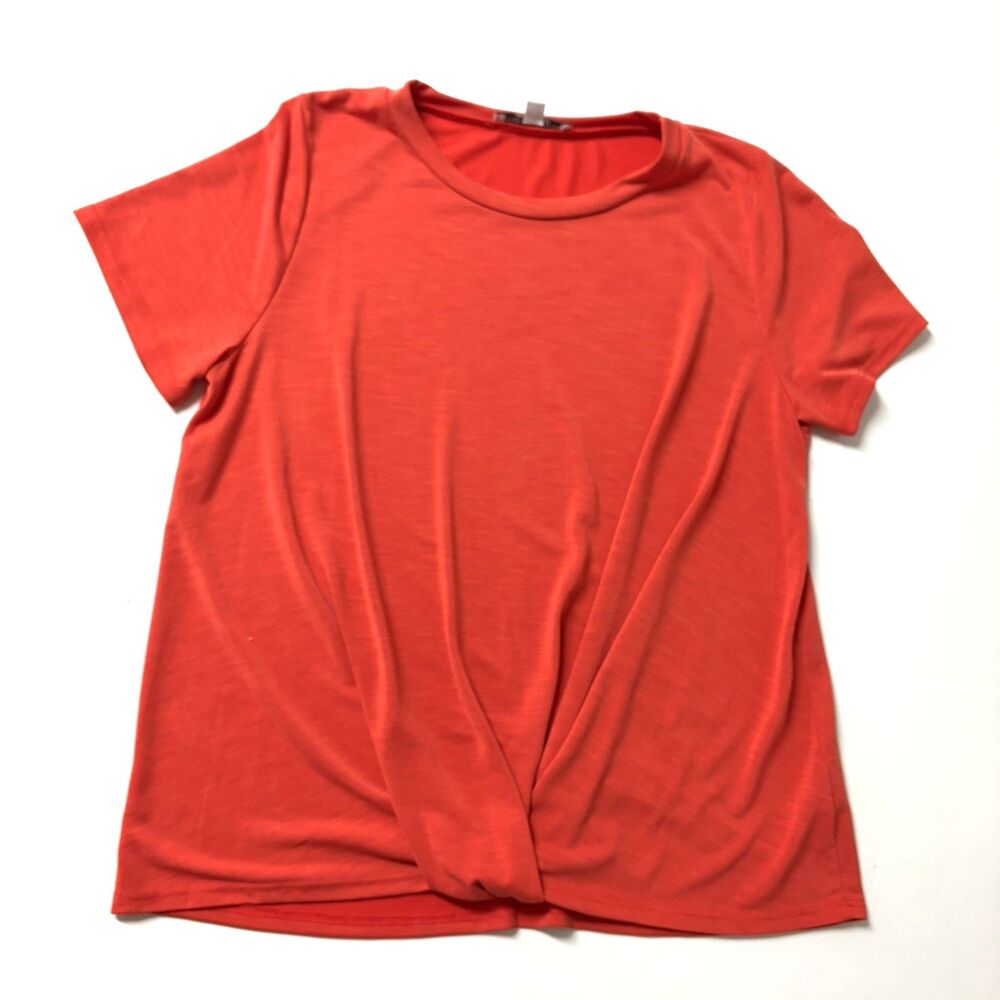 Green Envelope Orange Twist Front Short Sleeve Top ~ Women's Size Small ~